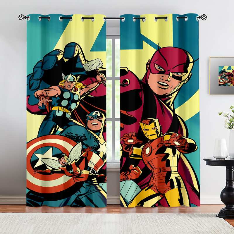 Retro Gaming Cafe - 2Pcs Marvel Retro Comic Style Curtains