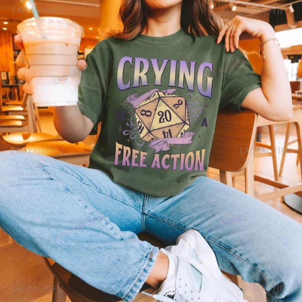 Funny DnD Crying Is A Free Act - Retro Gaming T Shirt บทวิจารณ์และราคา