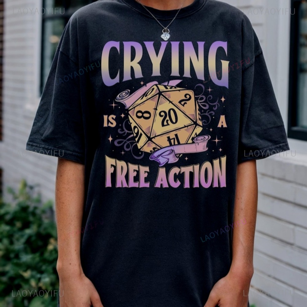 Funny DnD Crying Is A Free Act - Retro Gaming T Shirt บทวิจารณ์และราคา