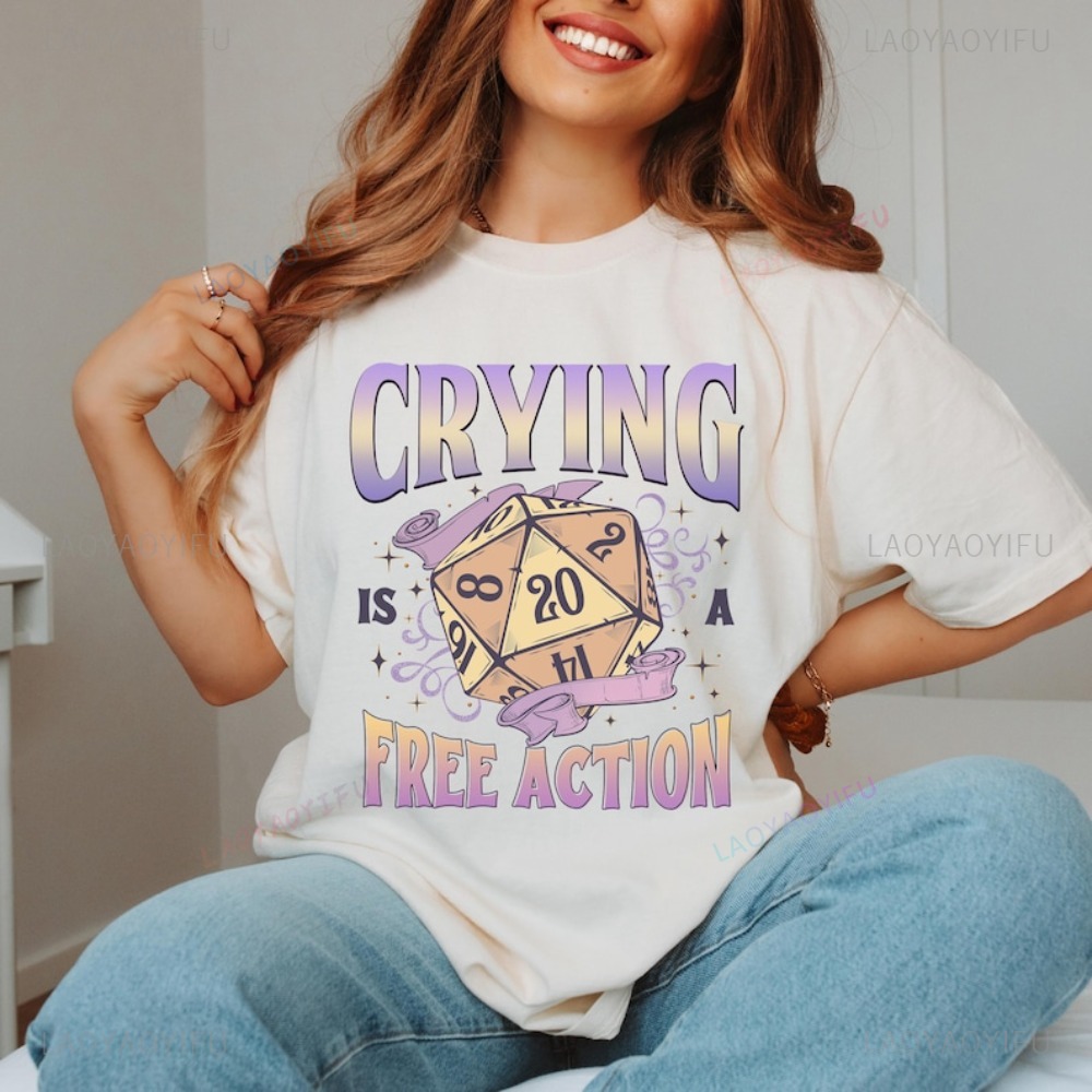 Funny DnD Crying Is A Free Act - Retro Gaming T Shirt บทวิจารณ์และราคา
