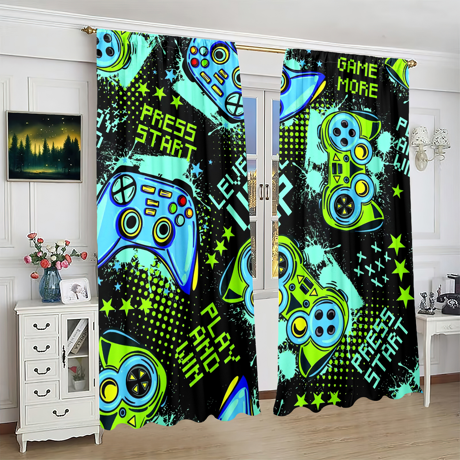 Retro Gamepad Curtains 2-Piece - Retro Gaming Cafe บทวิจารณ์และราคา