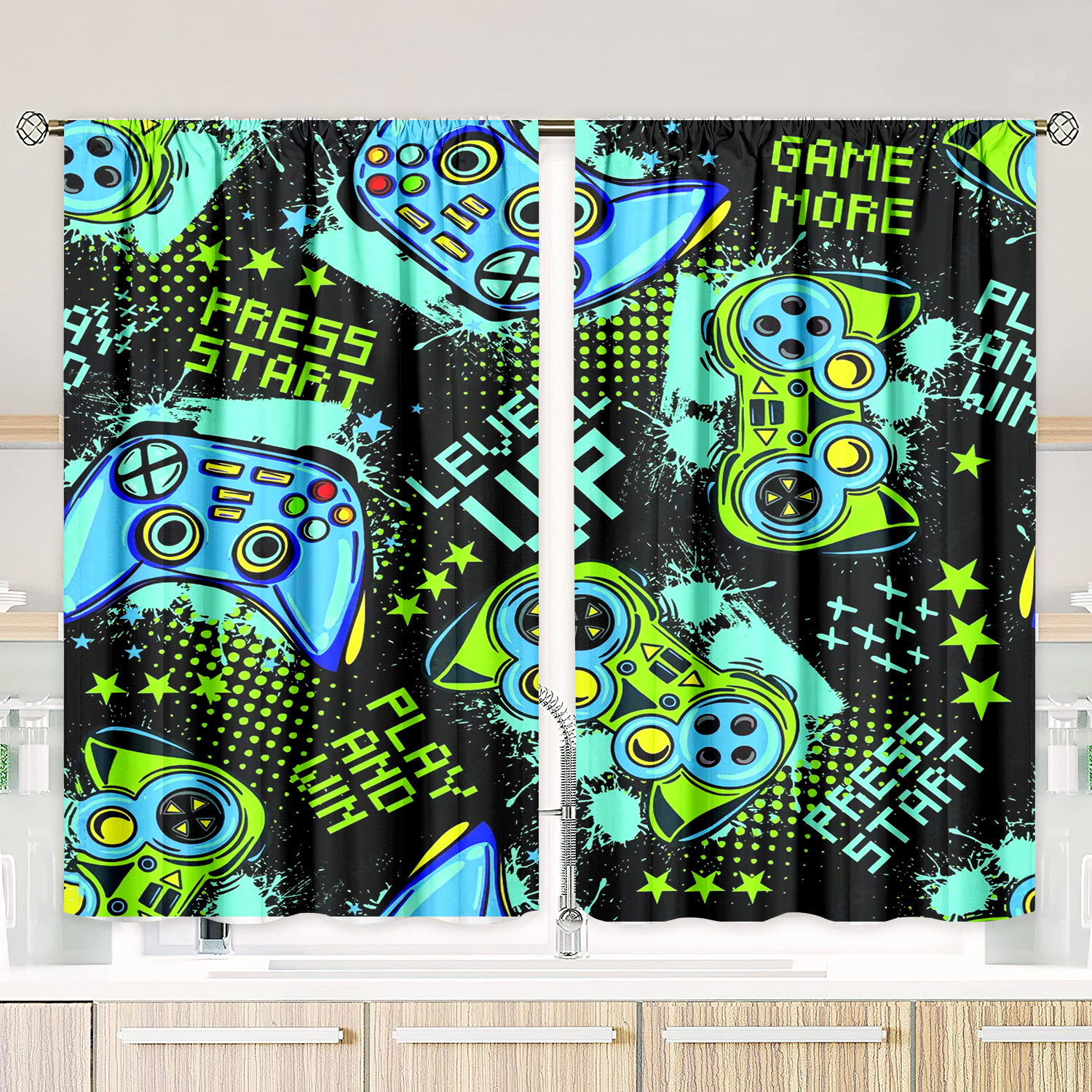 Retro Gamepad Curtains 2-Piece - Retro Gaming Cafe บทวิจารณ์และราคา