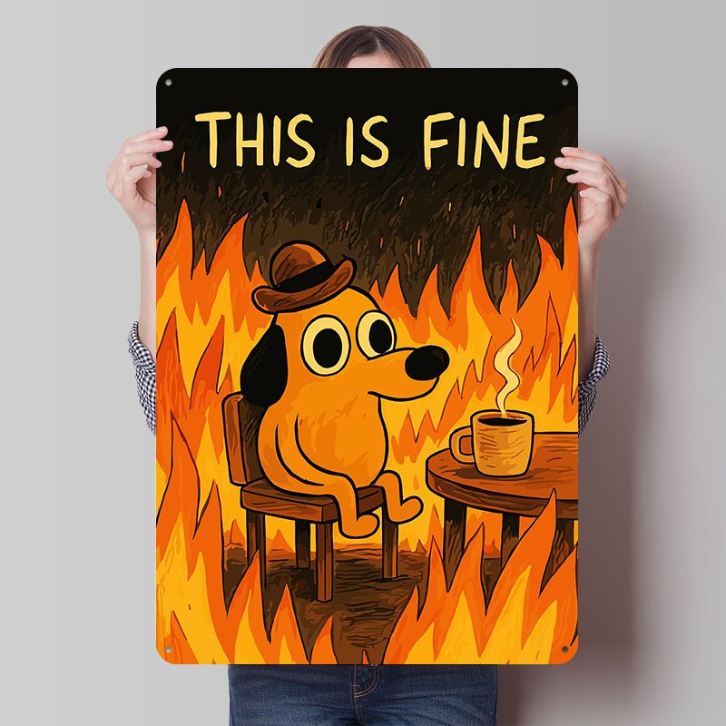 This Is Fine Dog Meme Metal Po - Retro Gaming Meme บทวิจารณ์และราคา