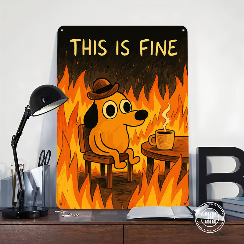 This Is Fine Dog Meme Metal Po - Retro Gaming Meme บทวิจารณ์และราคา