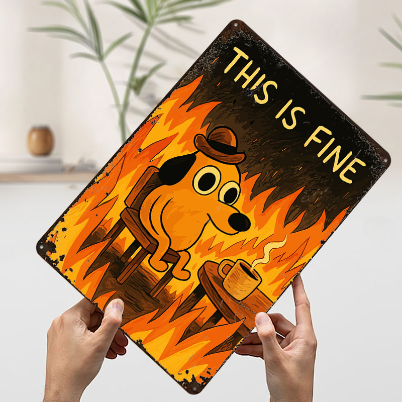 This Is Fine Dog Meme Metal Po - Retro Gaming Meme บทวิจารณ์และราคา