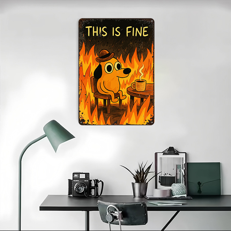 This Is Fine Dog Meme Metal Po - Retro Gaming Meme บทวิจารณ์และราคา
