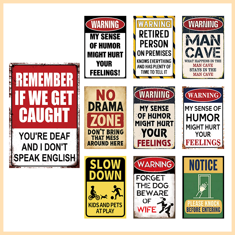 Vintage Funny Warning Metal Ti - Retro Gaming Cafe บทวิจารณ์และราคา