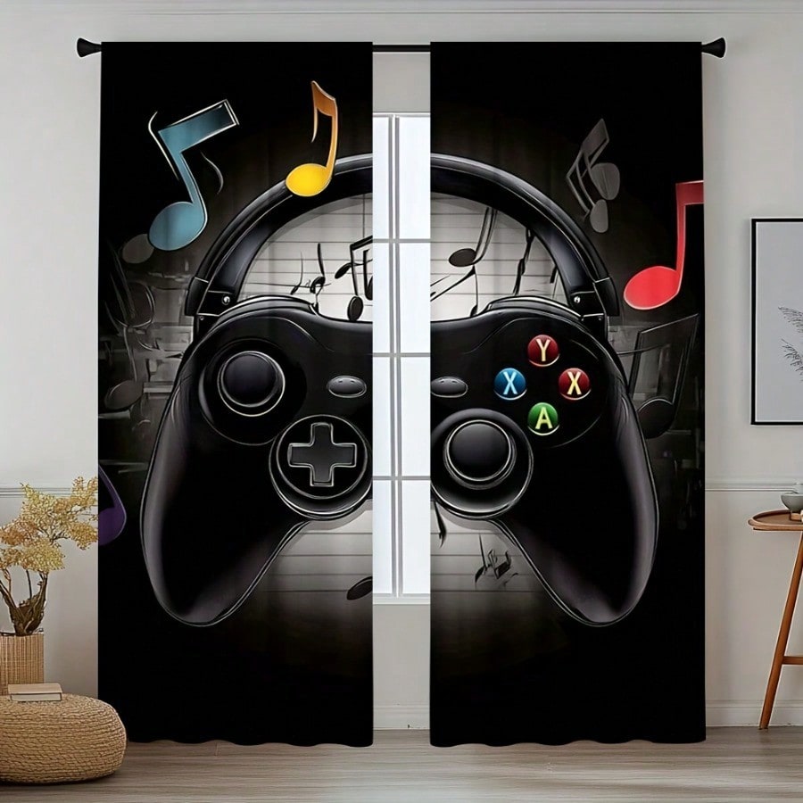 2pcs Retro Gaming Room Curtain - Retro Gaming Cafe บทวิจารณ์และราคา