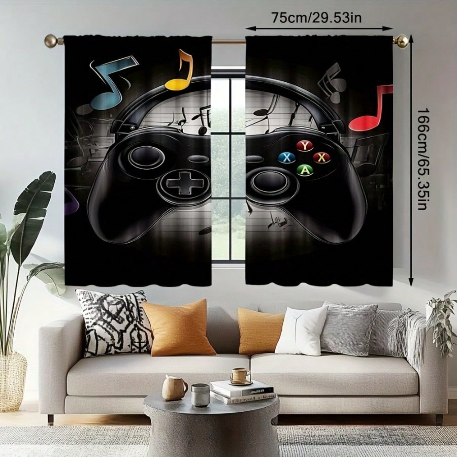 2pcs Retro Gaming Room Curtain - Retro Gaming Cafe บทวิจารณ์และราคา
