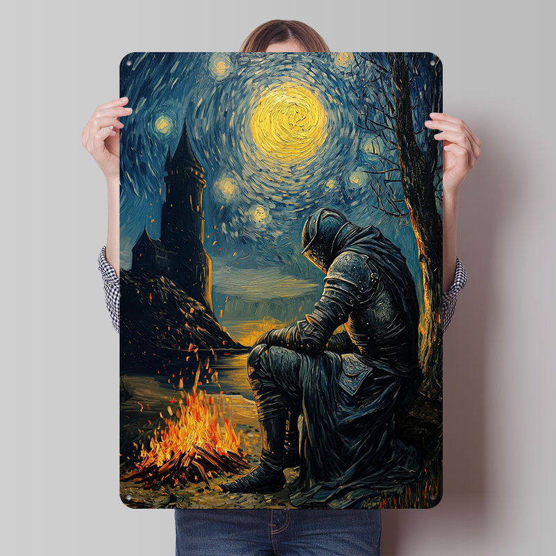 Knight By The Bonfire Tin Plaq - Retro Knight Gaming บทวิจารณ์และราคา