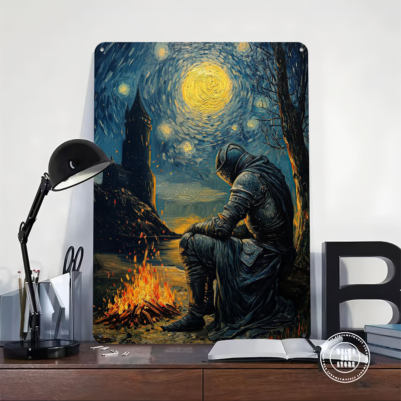 Knight By The Bonfire Tin Plaq - Retro Knight Gaming บทวิจารณ์และราคา