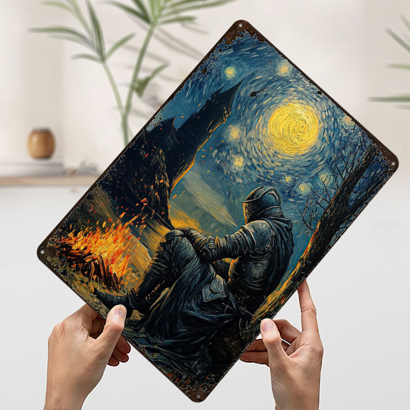 Knight By The Bonfire Tin Plaq - Retro Knight Gaming บทวิจารณ์และราคา