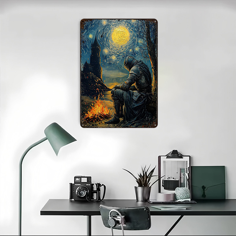Knight By The Bonfire Tin Plaq - Retro Knight Gaming บทวิจารณ์และราคา